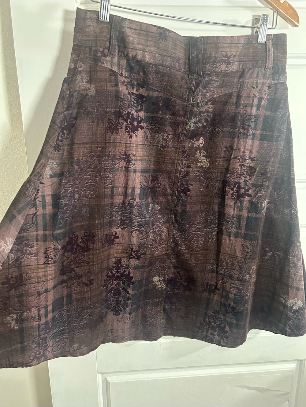 NWT Coupé Eggplant Floral Plaid A-Line Skirt Size 9/10